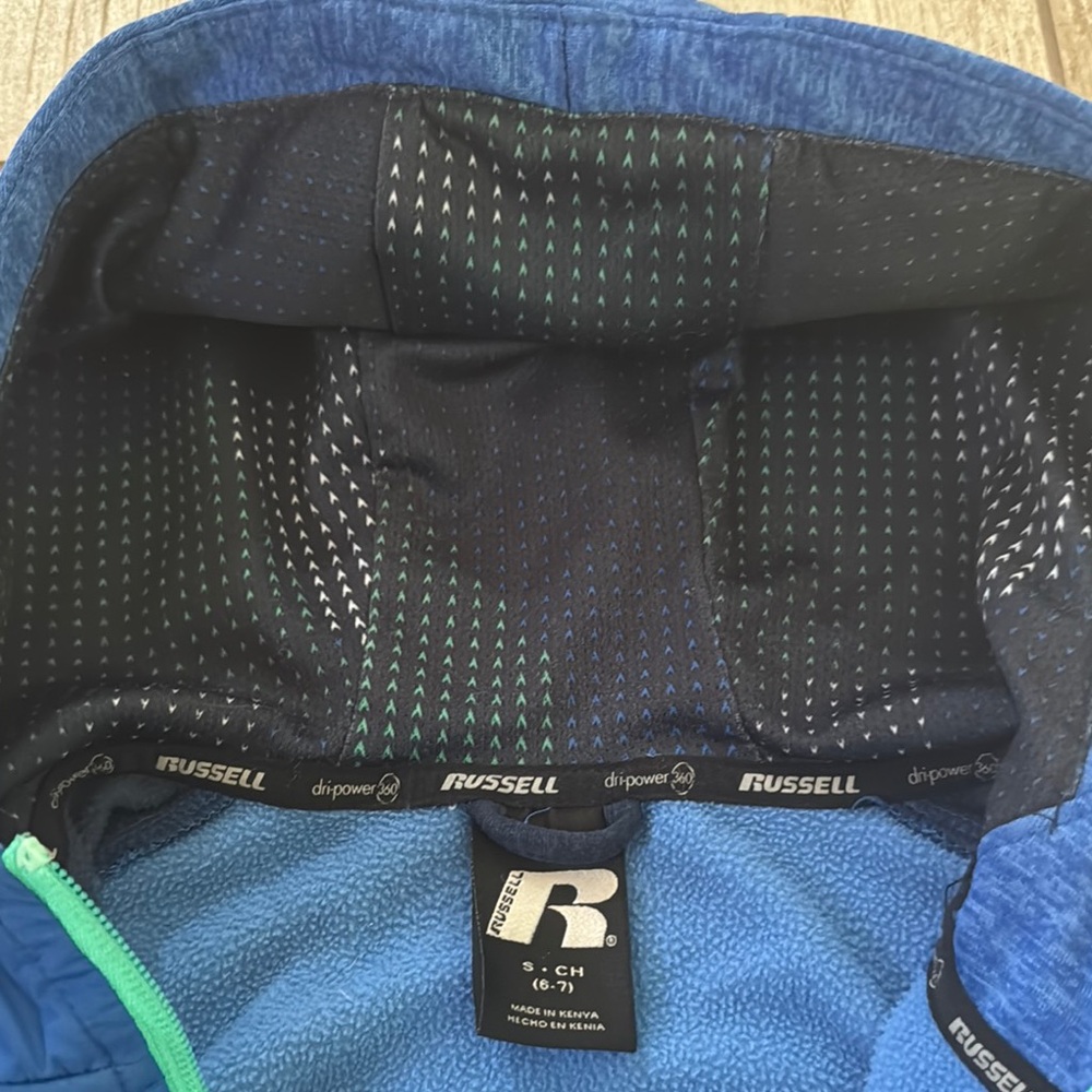 Blue and Navy blue Hooded Jacket with Green Accents - Picture 10 of 10